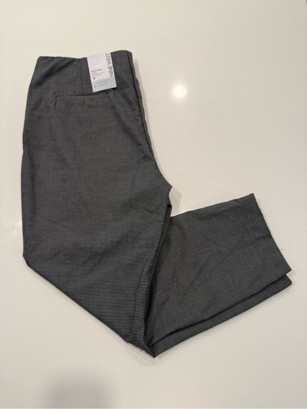 Nine West High Rise Side Zip Skinny Gray Micro-Check Dress Pants